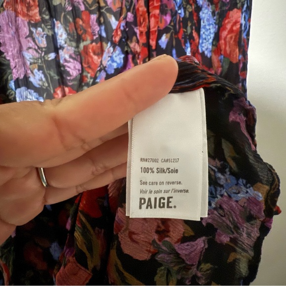 Paige Elynne Silk Floral Tie Neck Blouse Button Front Long Sleeve Size XL - Picture 9 of 12